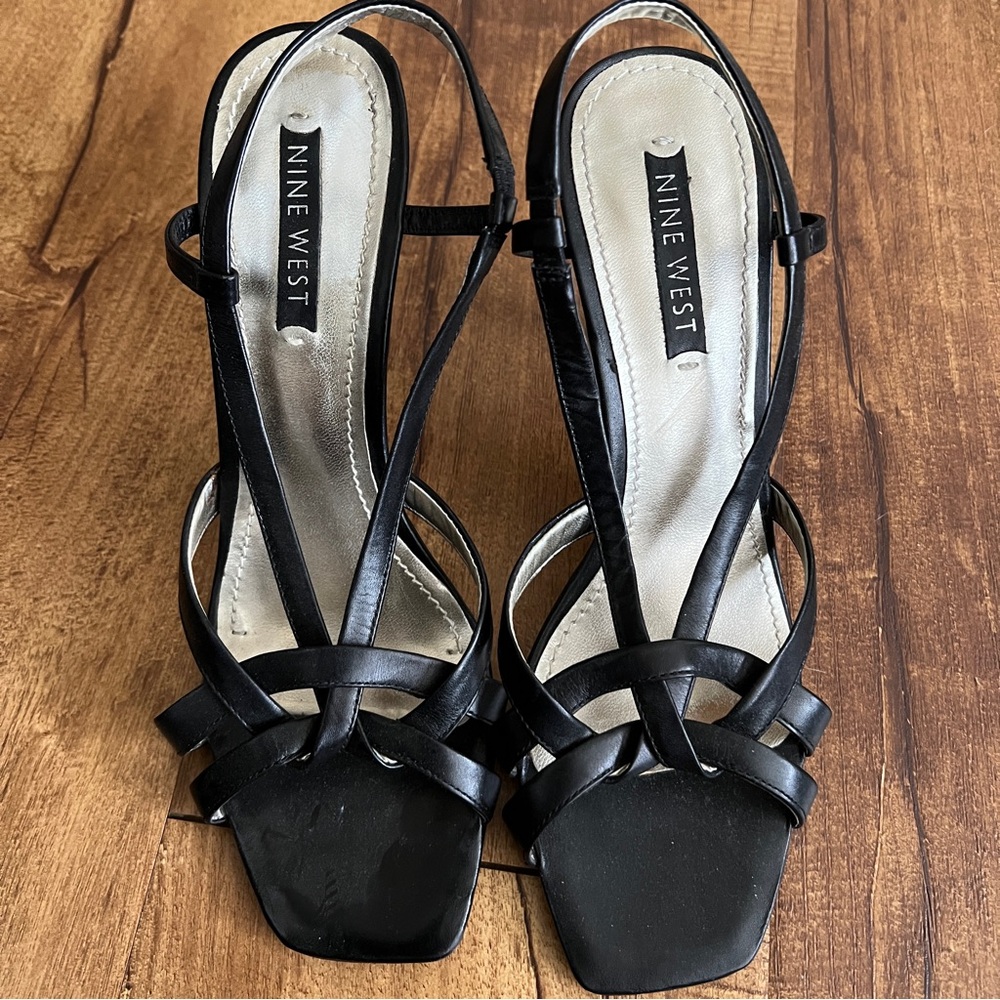 Nine West spiked heeled leather sandal in black.  Size 8.